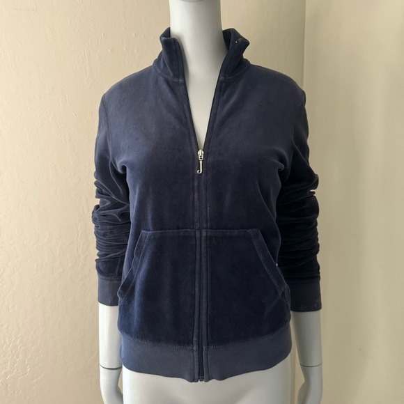 JUICY COUTURE Rare Vintage 2006 Velour Track Jacket Zip Up Navy Blue - Picture 4 of 16